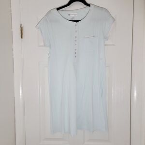 Eileen West Cotton Knit Nightshirt Short Nightgown Short Sleeve Logo‎ Pocket S